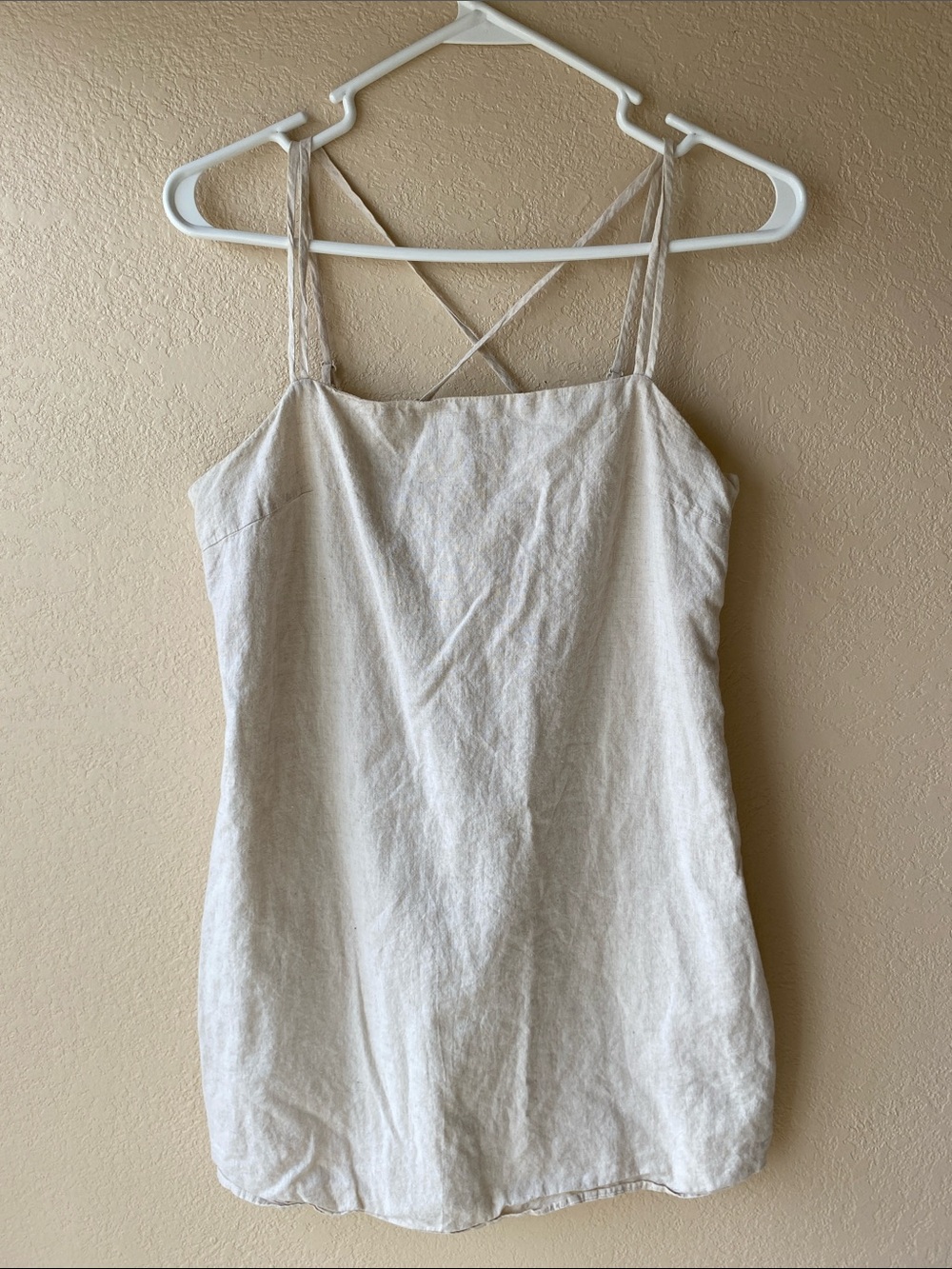 Breathable Cream Linen-Blend Dress with Crossback Straps
